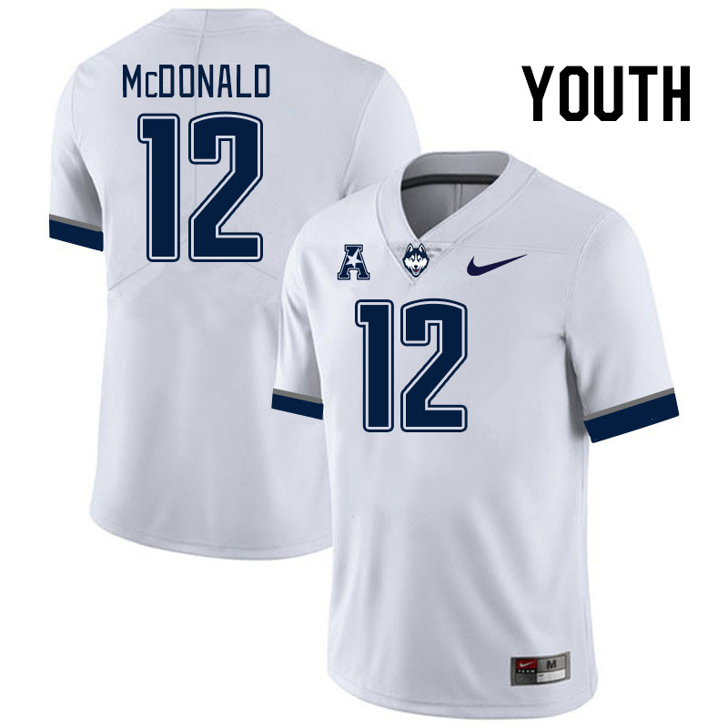 Youth #12 Tucker McDonald Connecticut Huskies College Football Jerseys Stitched Sale-White
